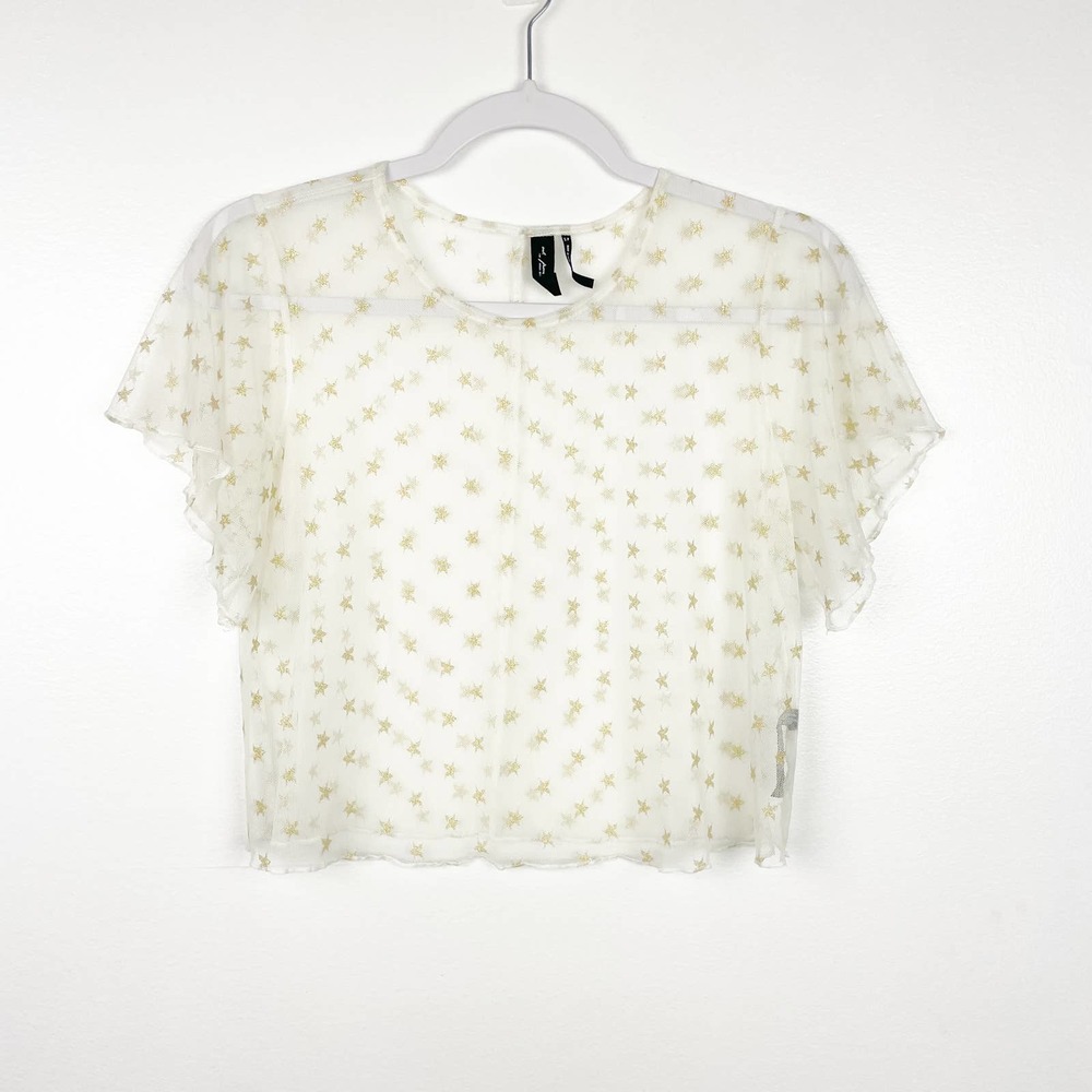 Out From Under Urban Outfitters Sheer Mesh Shirt Gold Metallic Stars Small